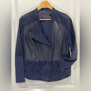 Navy Blue SANDWICH ANTHROPOLOGIE Suede Leather Jacket EU 42 US XL- Fits like a L